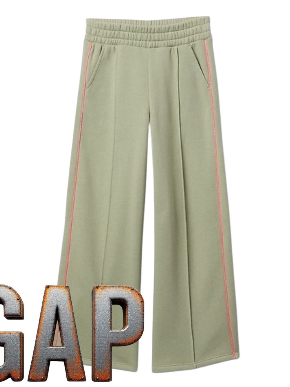 GAP Sage Green Wide-Leg Track Pants with Pink Side Trim